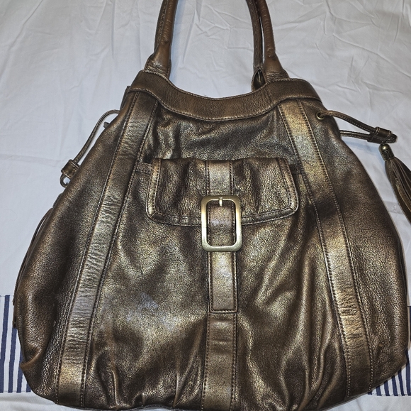 Cole Haan Metallic Bronze Leather Shoulder Bag - Picture 2 of 16